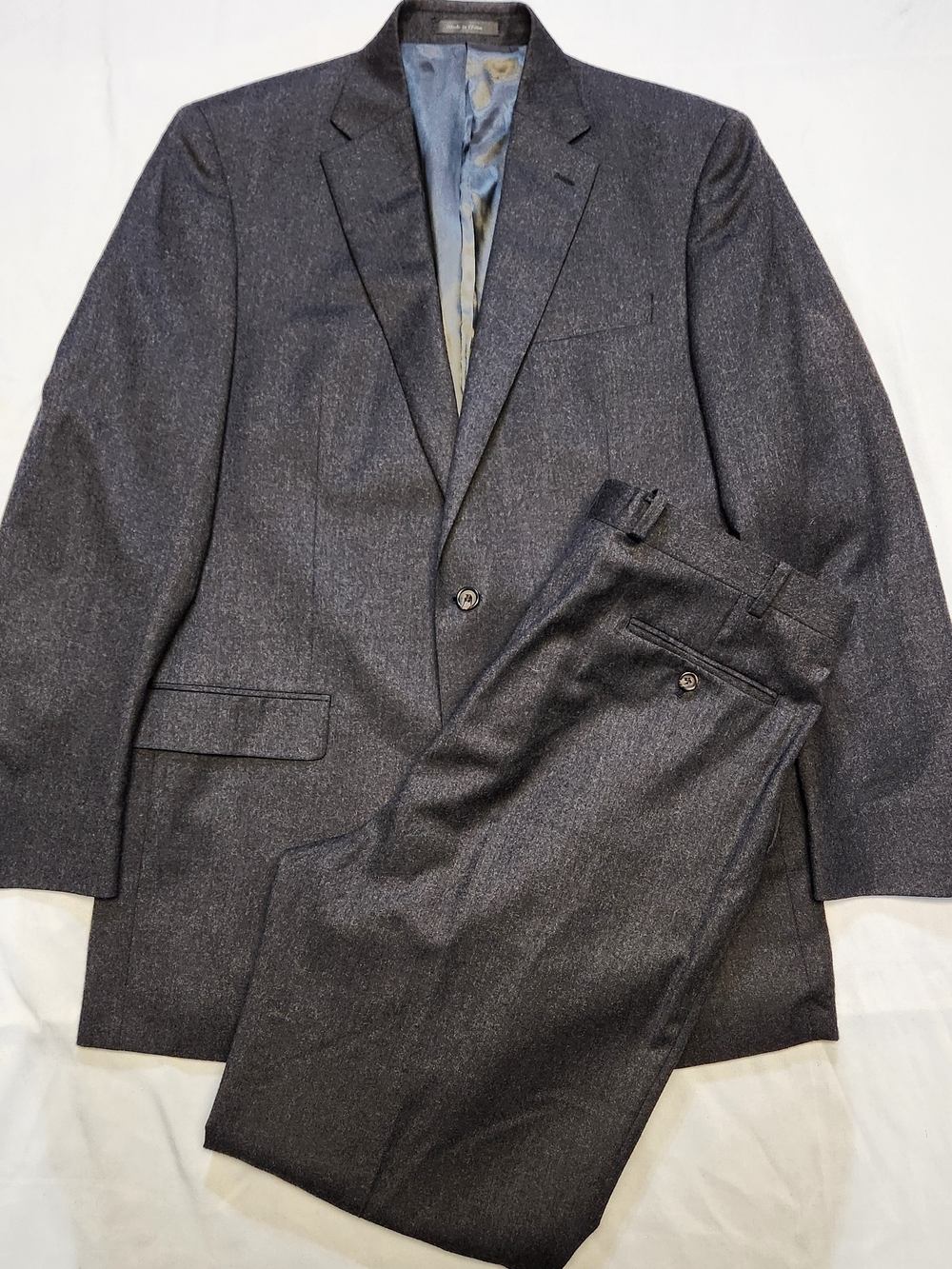 Lauren Ralph Lauren Suit 42XL 36x34 Charcoal Grey 100% Wool Flannel 2pc Pleated